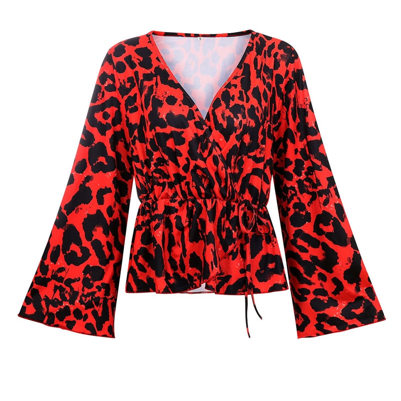 Rtuates Fashionable Leopard Blouse, V Neckline Long Sleeve Leopard
