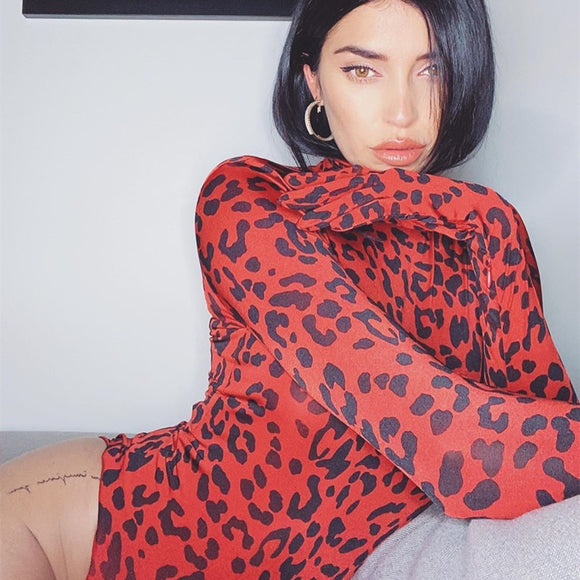 Red Leopard Print Female  Bodysuit