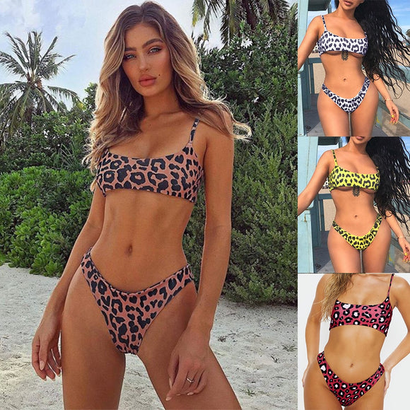 Red Leopard Simple Swimwear Separates Beach Holiday Red Bathing Suit eDress