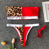 2019 Red Leopard Bandeau Buckle Bikini