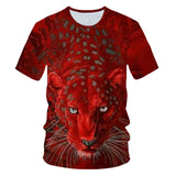 3D Print Red leopard streetwear T shirt Men Short Sleeve Unisex