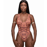 African Red Leopard Swimming Suit For Women Long Sleeve Swimsuit Push Up Swimwear