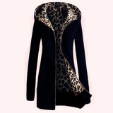 Autumn Winter Fashion Women Warm Hooded Leopard Print Jacket Long Coat