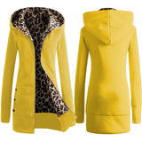 Autumn Winter Fashion Women Warm Hooded Leopard Print Jacket Long Coat