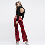 Autumn Women Flare Pants Leopard Flared Trousers High Waist Red Pants 2019