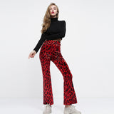 Autumn Women Flare Pants Leopard Flared Trousers High Waist Red Pants 2019