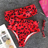 High waist Bikini 2 Piece Swimming Suit for Women 2019 Red Leopard Printed