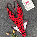 Red Leopard Print Backless Ladies Swimwear