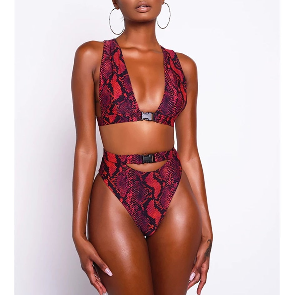 Sexy Snake Print Bikini Push Up Bikinis Set High Waist Swimming Suits –  Pgmdress