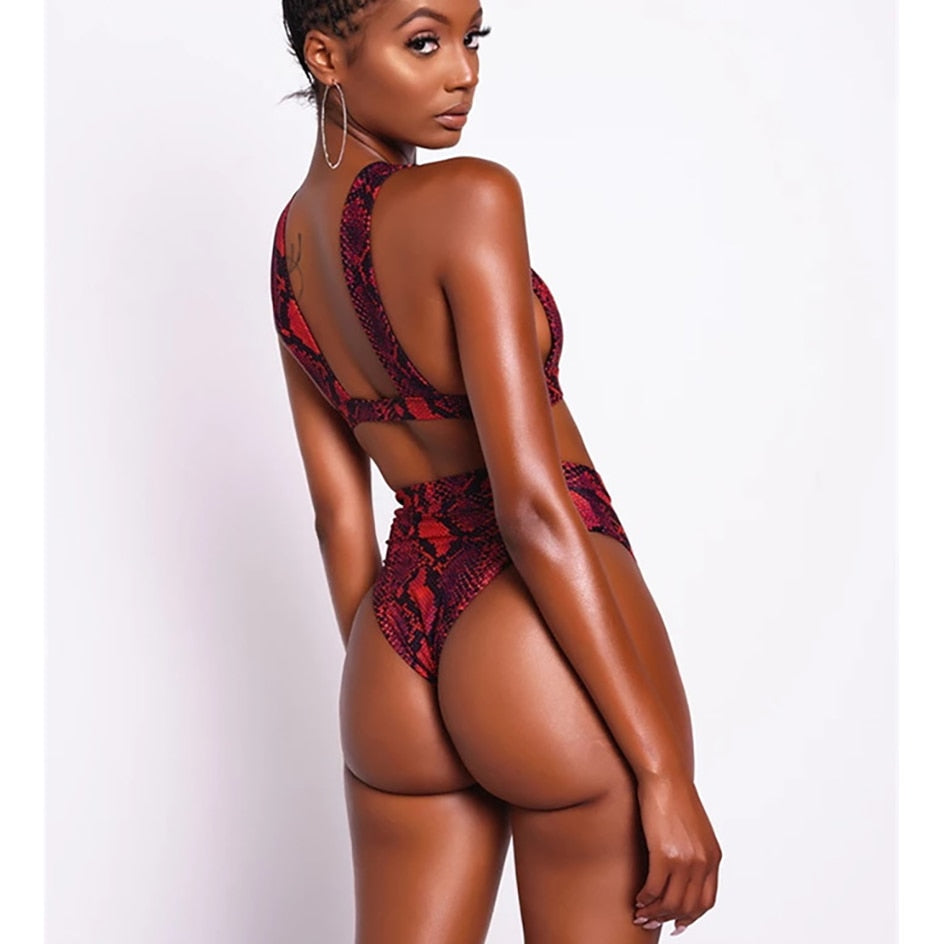 Bikini Red Snake Print Push Up Swimsuit Female Bathing String Thong Br –  Street Genius