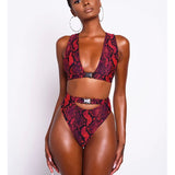 Bikini Red Snake Print Push Up Swimsuit Female Bathing String Thong Brazilian Bikini 2020 High Cut Swimwear Women Sexy Biquini