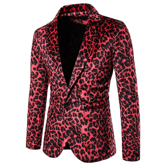 Men's Red Leopard Print Nightclub Suit Jacket