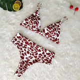 Red leopard bikini set for women two pieces swimsuit triangle sexy high waist thonG