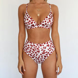 Red leopard bikini set for women two pieces swimsuit triangle sexy high waist thonG