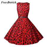 Women  Sleeveless Neck Party Prom Swing Dress Chic Red Leopard