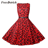 Women  Sleeveless Neck Party Prom Swing Dress Chic Red Leopard