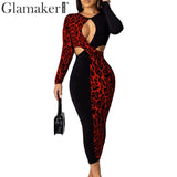 Red leopard print midi dress