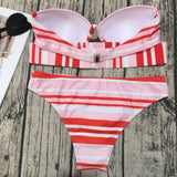 Red Striped Tube Top Bikini Set
