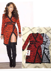 High Quality Leopard Red White Color Long Sleeve V Neck Fashion Evening Party Dress