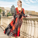 Red Leopard Silk Spring Dress Sexy V Neck 2019