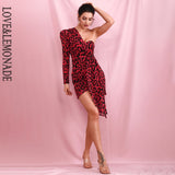 Sexy Red Leopard One Shoulder Puff Sleeve