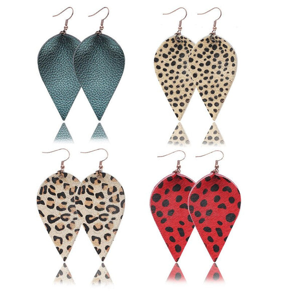 Red Leopard Print Petal Dangle Earrings for Girls/Women Gifts