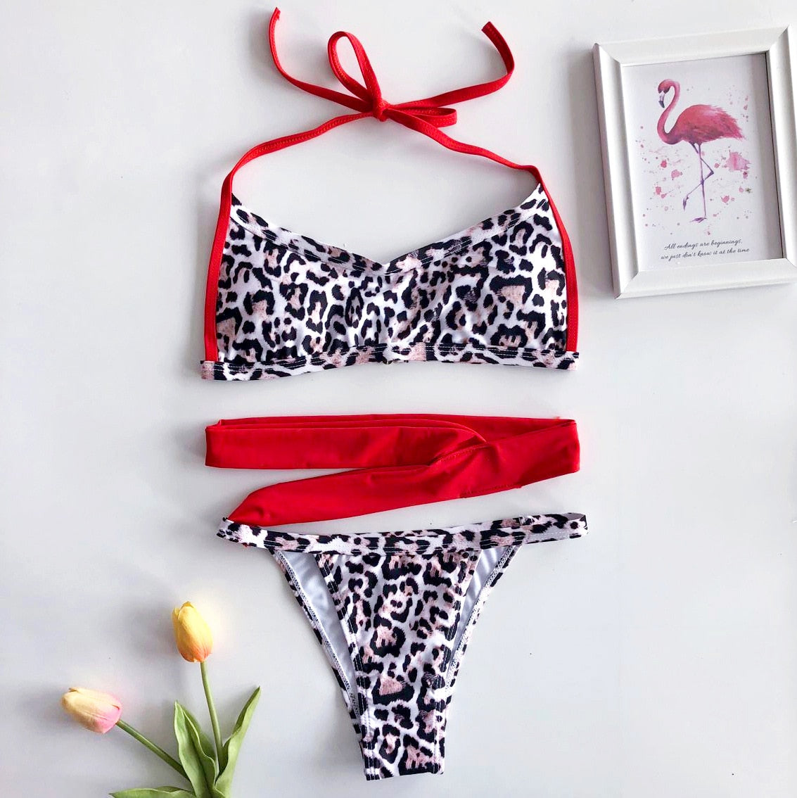 Red Leopard Swimsuit 2019 Red Push Up Bandeau Bikini Bandage Sexy Wrap Street Genius