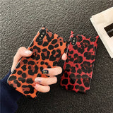 Leopard devil horn phone case for iphone Xs Max /XS/XR tpu 7/8 6/6S 7/8plus(Red/brown)