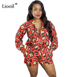 Liooil Red Leopard Print Two Piece Outfits Set