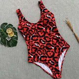 Red Leopard One Piece Swimsuit Body Suits Push Up Swimwear Women Brazilian Beach Bathing Suit Swim Wear