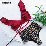 Red Ruffle Bikini High Waist Swimsuit New Leopard Bathing Suit Women Push Up Beach Wear Sexy Brazilian Biquini 2019