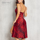 Red Leopard Print Split Thigh  Sleeveless Dress 019  Fashion Spring Women Female Elegant Sexy Dresses