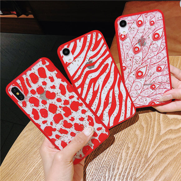 Sequins Glitter Leopard Red Case For iPhone 8 plus 6 6s plus 7 plus Cover For iPhone XS XR XS Max X Phone Bags coque capa