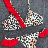 Red Leopard Swimsuit Women Ruffle Brazilian Bikini