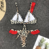 Red Leopard Swimsuit Women Ruffle Brazilian Bikini