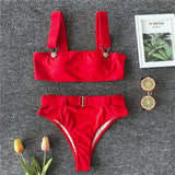 Sexy Red Leopard High Waist Strap Swimsuit