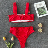 Sexy Red Leopard High Waist Strap Swimsuit