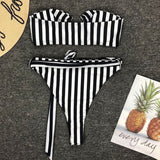 Sexy Striped Bandeau Push Up Swimsuit