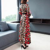 Spring and Autumn Stand Collar Long Sleeve Red Leopard Print