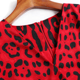 Red Leopard Dress Women Sexy V Neck Dress