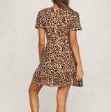 Leopard Summer Elegant Mini Deep V Neck Dress