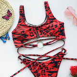 Red Leopard Swimsuit Sexy Push Up Padded Bra