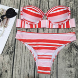 Red Striped Tube Top Bikini Set