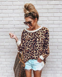 Red Leopard Sweatshirt Women's Spring Autumn Plus Size Long Sleeve Hooded Pullover