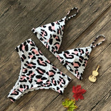 Red Leopard Print High Waisted Swimsuit Push Up Women's Beach