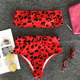 High waist Bikini 2 Piece Swimming Suit for Women 2019 Red Leopard Printed