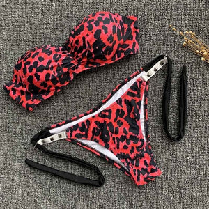 Red Leopard Tube Top Leopard Red women Bikini Set 2019 swimwear