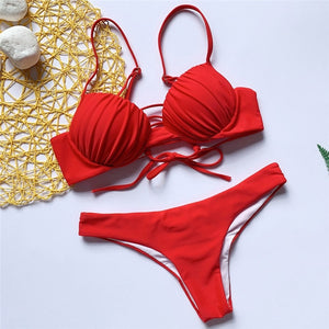 2020 Red Bikini Set Swimwear Women Two Piece Bikini