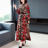 Spring and Autumn Stand Collar Long Sleeve Red Leopard Print