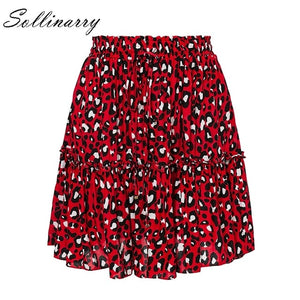 Sollinarry Red Ruffles Leopard Autumn Winter Skirts